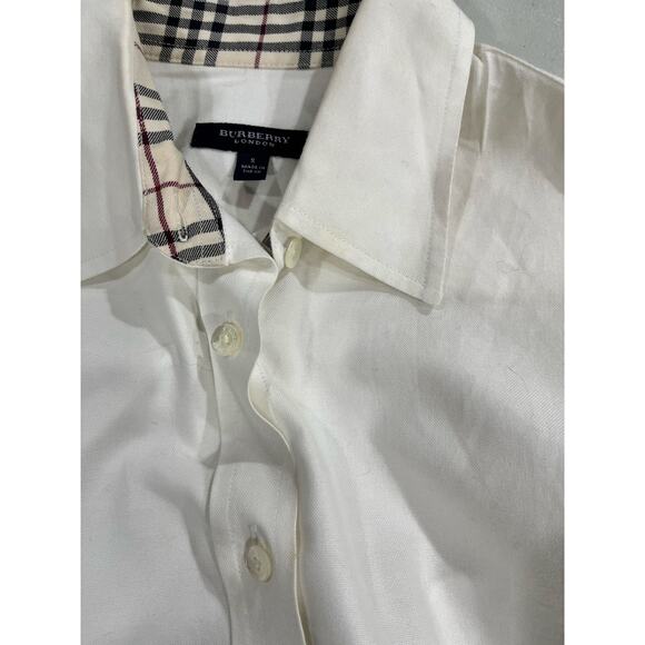 Burberry London White Classic Button Down Shirt Nova Check Collar Cuffs Sz Small - Picture 10 of 15